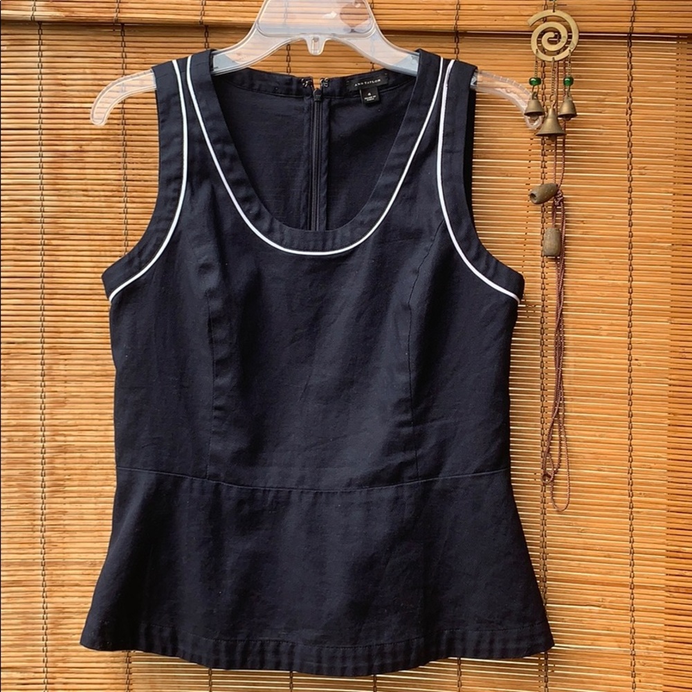 Ann Taylor peplum sleeveless tank cotton navy chic